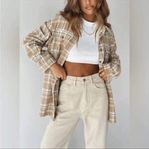 Princess Polly Mila Tan and Cream Plaid Shirt. Size 4/S
